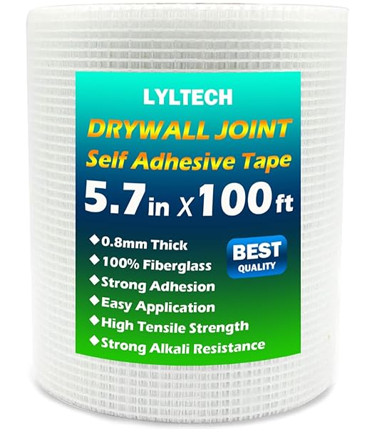 LYLTECH Drywall Joint Tape- 5.7in X 100 ft,13 MESH,100% Fiberglass,Heavy-Duty Self-Adhesive Wall Crack and Seam Patch