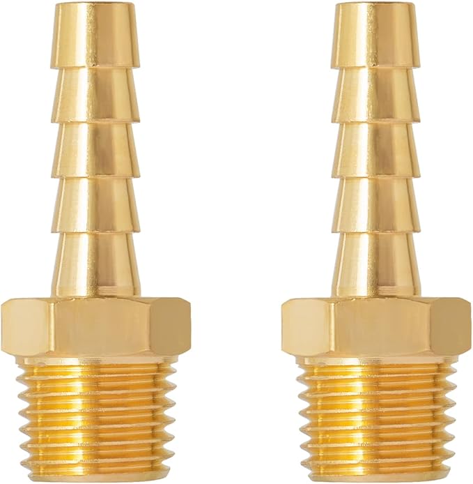 SUNGATOR 1/4'' NPT Brass Hose Barb Fittings, 1/4'' NPT Male Thread to 1/4 Inch Barbed Air Hose Fittings, 1/4 Inch Brass Air Line Repair Connectors for Compressor, Fuel, Oil (2-Pack)