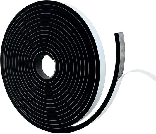 1/2 inch Wide x 1/4 inch Thick Single Sided Foam Weather Stripping, Closed Cell, High Density, Soundproof, Self-Adhesive Foam Insulation Strip for Door Frame, AC Window Units, Black