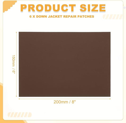 PATIKIL Nylon Repair Patch 8 x 6 Inch, 6pcs Self-Adhesive Down Jacket Repair Patches Waterproof Fabric Repairing Tape for Tents Sleeping Bag Outdoor Camping Gear, Dark Brown