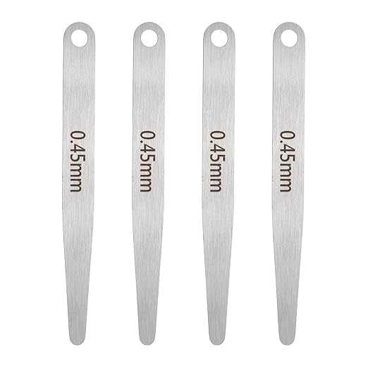 HARFINGTON 4pcs Metric Thickness Feeler Gauge 0.45mm Single Blade Oval Feeler Gauge 304 Stainless Steel Gap Measuring Tool for Repair Valve Guitar Spark Plug