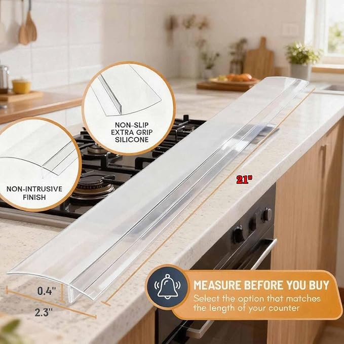 2 Pack Flexible Kitchen Stove Gap Covers, Silicone Gap Fillers Between Counter and Stovetop,Washer, Oven, Dryer, Easy to Wipe, Food grade silicone material（Clear,21in）