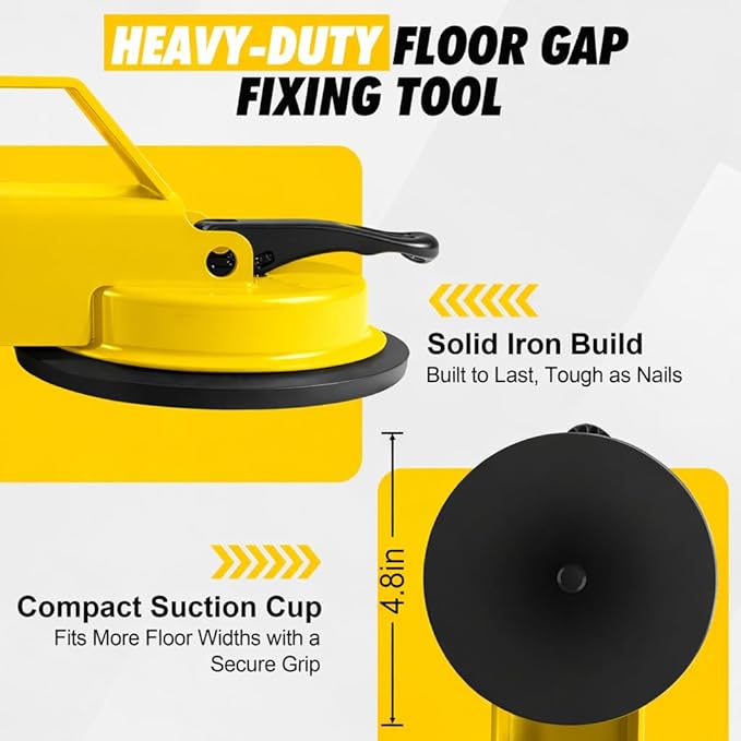 Floor Gap Fixer Tool, 45° Striking Surface Floor Gap Repair Tool with Dual Suction Cup, Made of Iron. with 6pcs Sticky Pads for Fixer Laminate/Vinyl Flooring Tools
