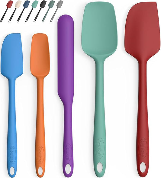 Coukre Silicone Spatula Set of 5,High Temperature Resistant, Food Grade Silicone, Dishwasher Safe, for Baking, Cooking (Pure Colorful B)