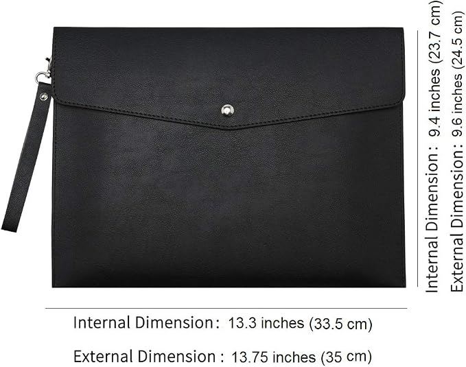 Wonderpool A4 PU Leather Envelope Documents File Portfolio Large Capacity Folders Travel Bag for Paper Letter Stationery Organizer and Tablet Case PC Sleeve (Black)