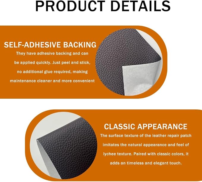 2PCS Vinyl and Leather Repair Kit, Leather Car Seat Repair Kit, 4 x 8 Inch Self Adhesive Waterproof Automotive Seat Patch, Car Fabric Sofa Vinyl Tape for Vehicles, Couches, Furniture (Brown)