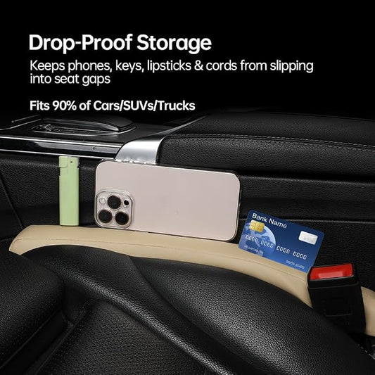 2Pack Leather Car Seat Gap Filler – Anti-Drop Console Organizer, Scratch-Resistant Waterproof Easy to Clean, Fits 90% Vehicles Without Blocking Seat Movement