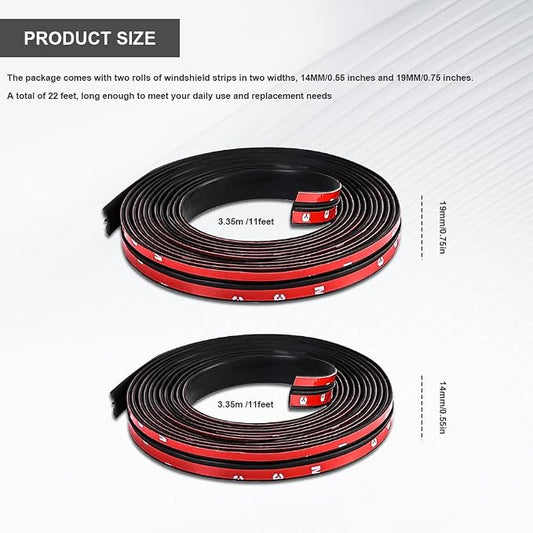 2 Pieces Windshield Rubber Seal Windshield Trim Stripping, Car Weather Stripping, Waterproof Rubber Edge Trim, 22 Ft T Shape Sealing Strip Universal for Car Front Rear Windshield