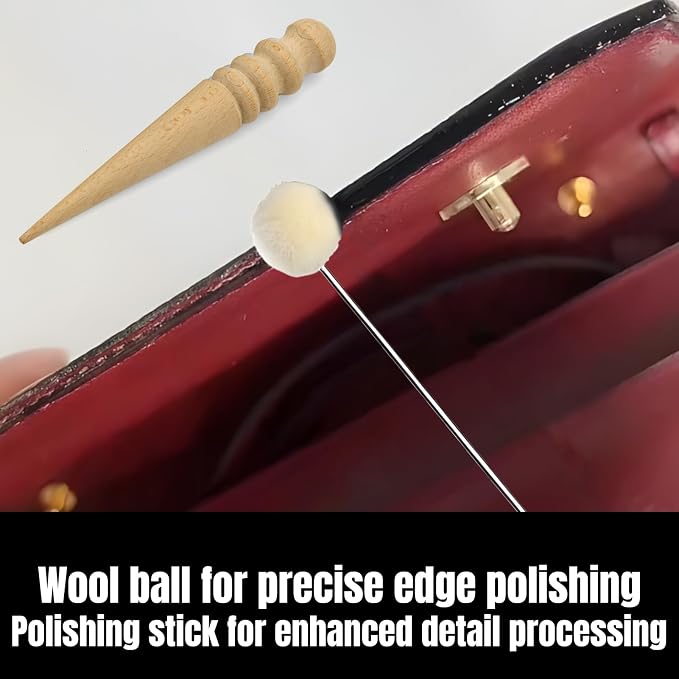 Leather Edge Sealer, Leather Burnishing Gum, Anti Fraying Black Leather Edge Paint with Burnisher & Wool Ball Brush, Get Smooth and Glossy Edge Finish for Wallets Bags Shoes Leather Products, 100ml