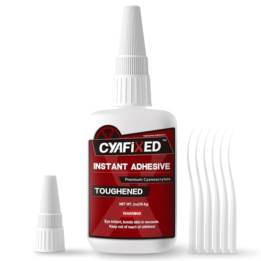 CYAFIXED Toughened Super CA Glue, Professional Grade Cyanoacrylate Instant Adhesive, 2 oz. (56.8 Grams) - CA Glue for Rubber, Leather, Carbon Fiber, Speakers and Seals