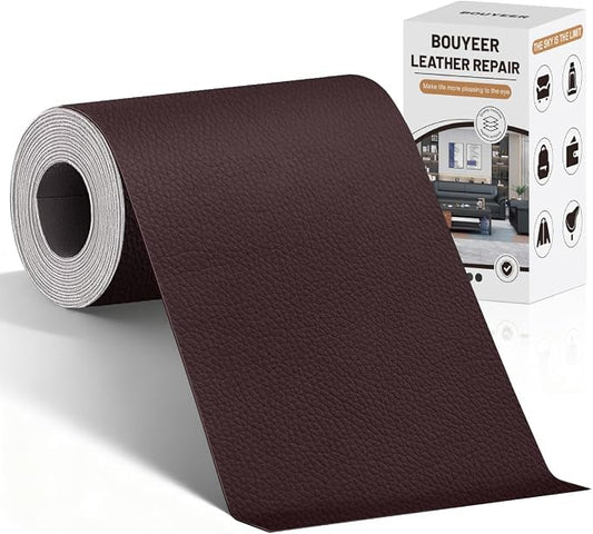 BOUYEER Leather Repair Patch Tape Kit,Self Adhesive Leather Repair for Sofa，Car Seat,Office Chair,Furniture,Jacket,Waterproof Strong Adhesive Vinyl Repair Kit. 4 in x 79 in,Dark Brown