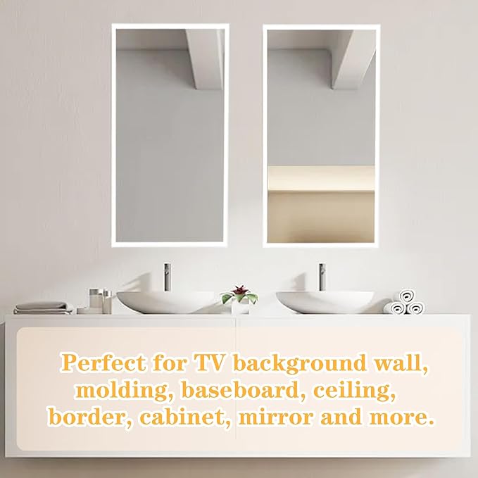22Ft White Wall Trim Molding Peel and Stick, Premium Self-Adhesive Wall Trim, Flexible Mirror Border Design for Tile Edges, Furniture Accent, and Kitchen Backsplash Decor…