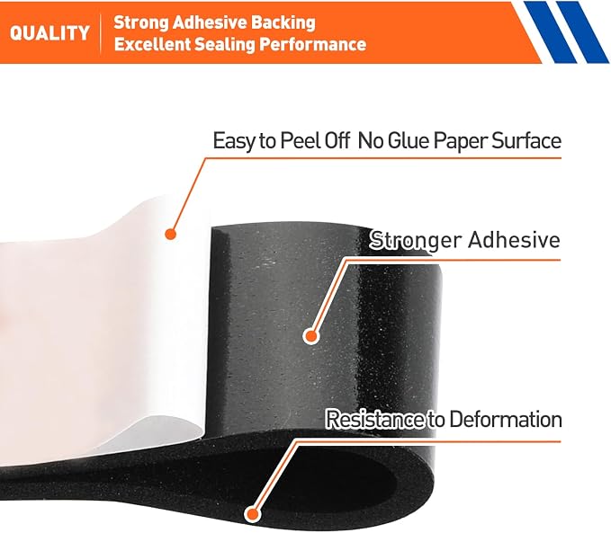 MAGZO Weather Stripping Door Seal, 1/4 Inch Wide X 1/8 Inch Thick Adhesive Foam Tape Soundproof Weatherstripping for Windows, 3 Rolls Total 50FT Black