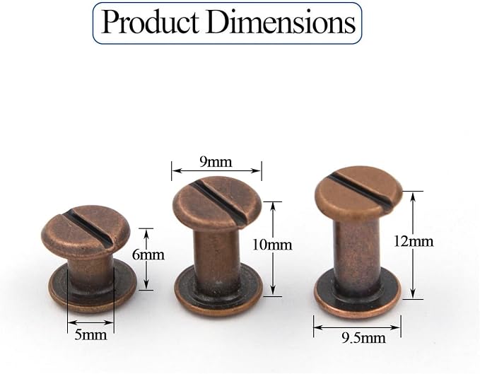 75 Sets Chicago Screws Assorted Kit 3 Sizes Leather Rivets 1/4 3/8 1/2 Screw Rivets Flat Fillister Book Binding Posts Nail Rivet Chicago Bolts for DIY Leather Craft Bookbinding (Red 5 x 6,10,12)