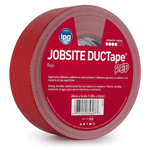 IPG JobSite DUCTape, Colored Duct Tape, 1.88" x 60 yd, Red (Single Roll)