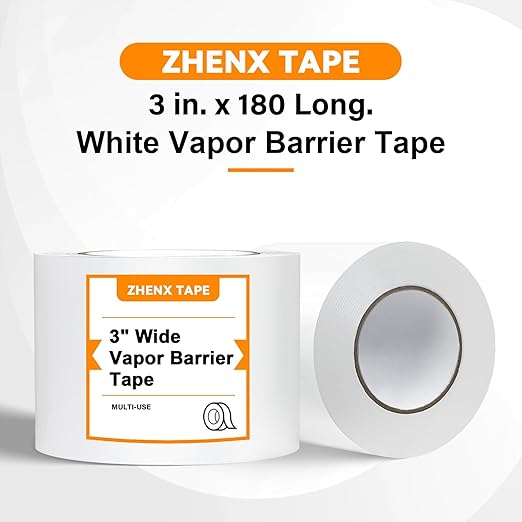 Vapor Barrier Tape, High-Adhesion Waterproof Seam Tape, Insulation Tape 3" Wide x 180' Long, PE Seal Tape 9 mm, for Crawlspaces Barriers Seal and Seam Insulation Repairs & Plastic Liners,12 Roll