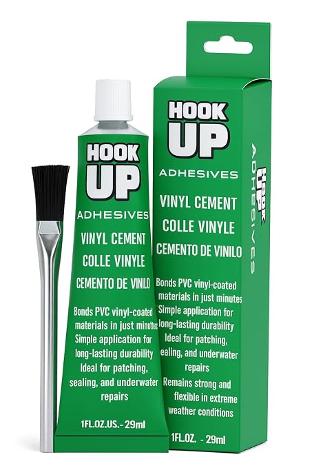 HOOK UP Vinyl Cement – Waterproof Pool Liner Repair Glue for Vinyl & PVC, Fast-Drying Flexible Contact Cement for Inflatables, Air Mattresses, Boats, Tarps, Hot Tubs & Pool Patch Repairs (1 oz)