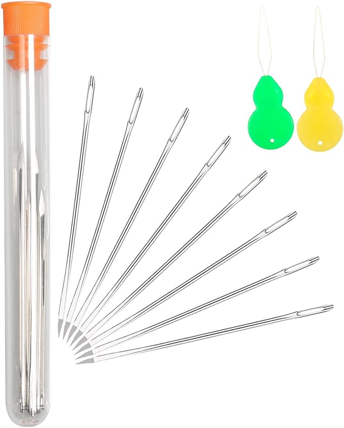 Hekisn Professional Large-Eye Triangle Leather Needles with Threaders for Hand Sewing Repair Stitching Projects (1.6 * 58mm)