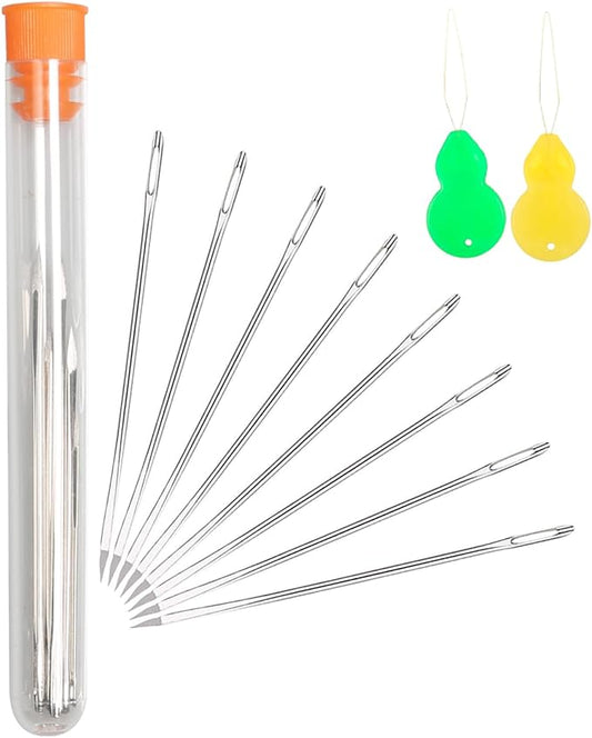 Hekisn Professional Large-Eye Triangle Leather Needles with Threaders for Hand Sewing Repair Stitching Projects (1.6 * 58mm)