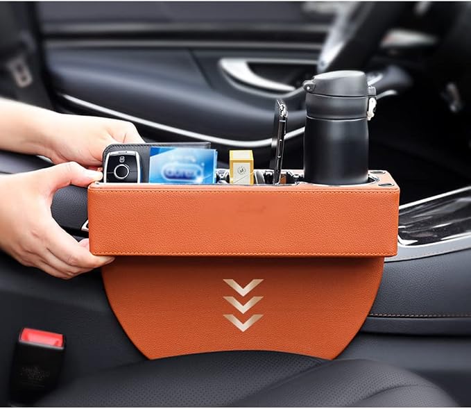 PU Leather Car Seat Gap Filler,Universal Car Seat Organizer Multifunctional Car Cup Holder Gap Filler Storage Box Console Side Pocket Car Organizer for Phones Sunglasses,Ordinary Style,Brown