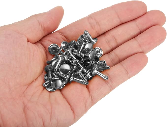 HARFINGTON 100 Sets Double Cap Leather Rivets, 9x12mm Round Cap Tubular Metal Studs Leather Crafting Rivets for Fabric Belt Pet Collar Boot Bag Repair and Decoration, Gunmetal