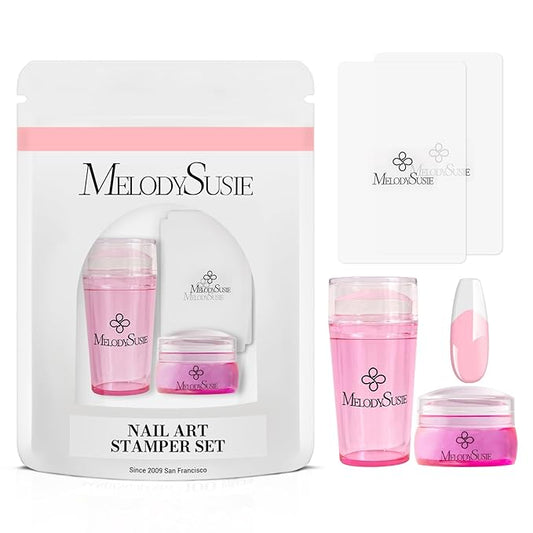 MelodySusie French Nail Stamper Kit, Silicone Stampers with Scrapers, 4PCS Tool for French Manicure DIY Home Nail Design Salon, Pink