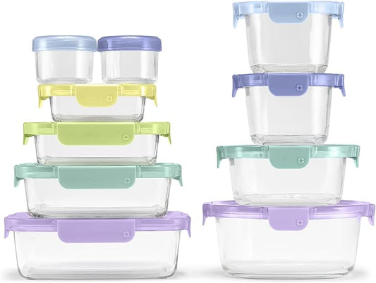 Ello Color Lock 8PC Mixed Glass Food Storage Sets, Leak-Proof Glass Food Storage Containers