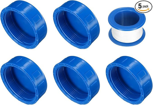 uxcell 5Pcs 2 Inch PT Female Thread PVC Pipe Fitting Cap, Cleanout Water Drain End Caps, Pipe Plug Socket Fittings with Tape for Water Heater Supply Lines, Plumbing, Blue