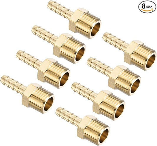 Pack of 8 Brass Hose Barb Fittings Adapter Connector 6mm Hose Barb to M14x1.5 Male Fittings for Home Machines, Massage Bathtubs, and Irrigation Systems