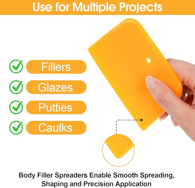 PEASUG Body Filler Spreader, 9 Pack Reusable Plastic Spreader Tool for Automotive Body Applying Fillers, Putties, Glazes, Caulks - Autobody Paint Repairs, 3 Each 4", 5" and 6"