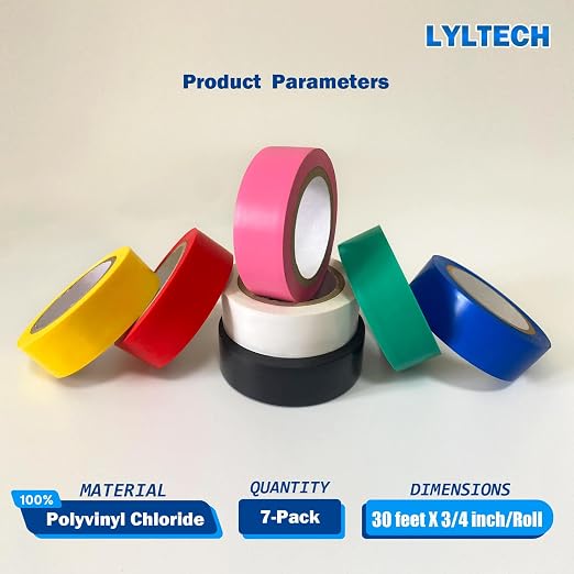 LYLTECH Electrical Tape 7 Rolls 3/4in x 30ft Multi Colored Waterproof | 7 Assorted Colors Pink Yellow Red Green Blue White Black, Strong Adhesive Durable Easy Wrap Insulating Tape for Wire Repair