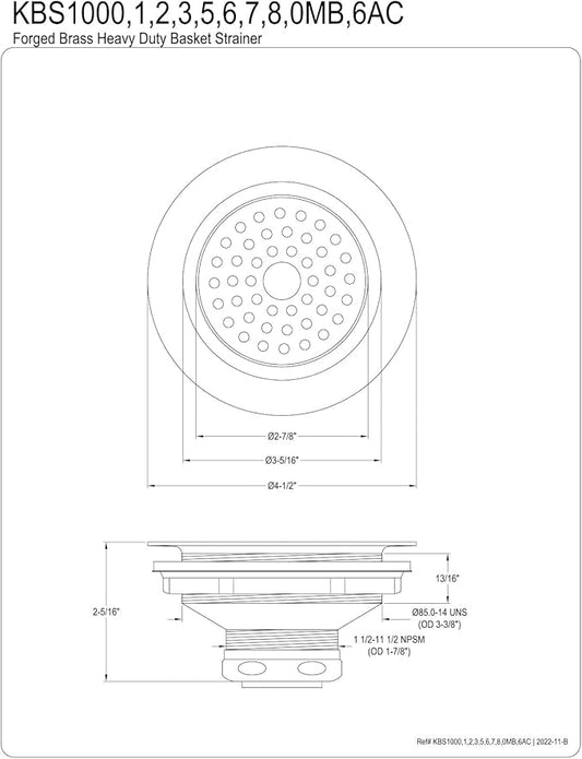 Kingston Brass KBS1002 Kitchen Sink Basket Strainer, Polished Brass