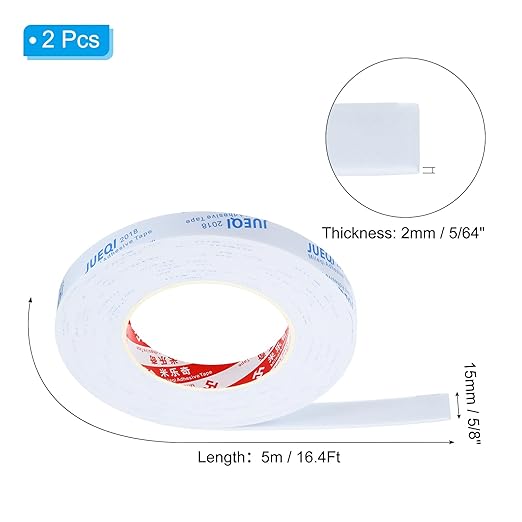 PATIKIL 5/8"W x 5/64"T x 16.4Ft EVA Single Sided Foam Tape, 2Pcs Multipurpose Sealing Strip Foam Waterproof Weather Stripping Foam Sealing Foam Strips with Adhesive for Door, White