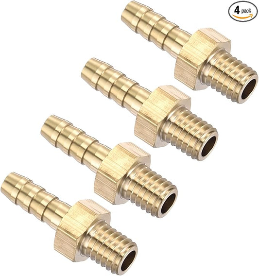 Pack of 4 Brass Hose Barb Fittings Adapter Connector 3mm Hose Barb to M5x0.8mm Male Fittings for Home Machines, Massage Bathtubs, and Irrigation Systems