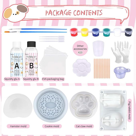 Anergoo Taba Squishes Kit with Pig Bunny Silicone Mold Cookie Mold Squishy Hamster Mold 3" Paw Animal Silicone Molds for Decompression Gift 200g