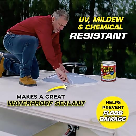 Flex Paste, Waterproof Paintable Putty, Spackle Sealant, Fill Gaps Cracks Holes - Block Out Water and Air - UV Resistant - Walls, Drywall, EPDM, Concrete, Roof, RV Repairs, White, Cartridge