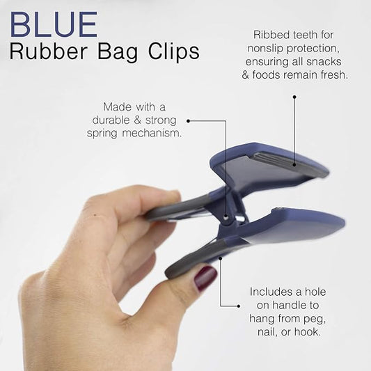 COOK WITH COLOR Food Clips - Wide Heavy Duty Chip Clips, Large Bag Clips for Food Storage with Air Tight Seal Grip, Pack of 8, Blue