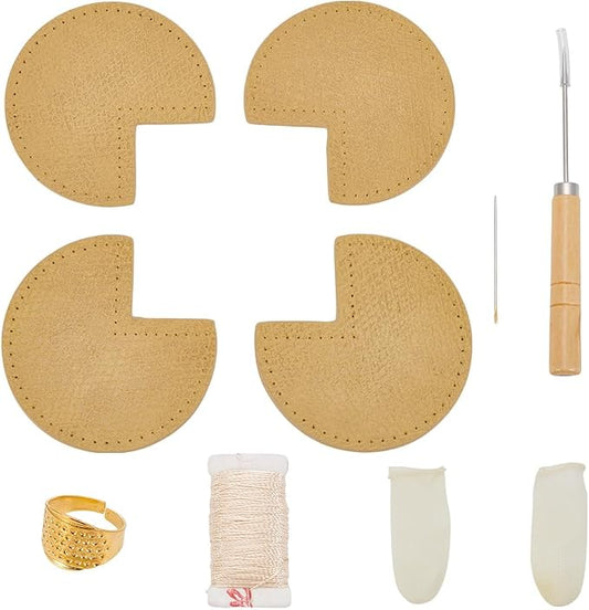 WEBEEDY Bag Corner Repair Set DIY Kit for Bag Corner Fix Protector Yellow Leather Fabric Repair Patch with Cone,Needle,Thread and Finger Cots for Sewing Fix Leather Bags Working Projects