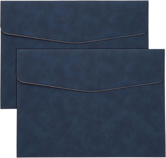 PATIKIL PU Leather A4 File Folder, 2Pcs Document Holder Filing Organizer Portfolio Envelope Folder Case with Snap Closure for Letter Receipt, Blue