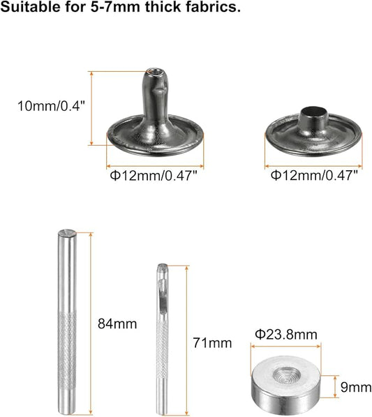 HARFINGTON 100 Sets Leather Rivets 10 x 12mm Metal Double Cap Rivet Snaps Studs Fasteners with 3pcs Setting Tools Rivets for Leather Craft DIY Repair Decoration, Gunmetal