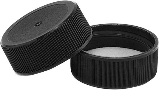 North Mountain Supply 28mm Black Plastic Screw Caps With F217 Foam Liner - Pack of 15 Leak Proof Lids