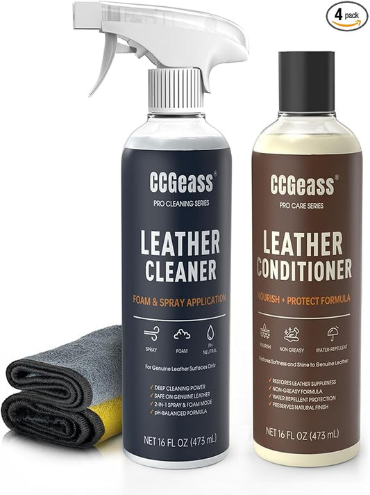 Leather Cleaner and Conditioner Kit – 2×16oz | Leather Cleaner for Car Seats, Furniture, Couches, Shoes & Boots | pH-Balanced, Non-Greasy, Restores & Protects All Leather