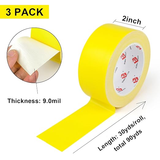 Yellow Duct Tape Heavy Dudy,9 Mil Thickness,2 Inches x 30 Yards,Strong Industrial Strength,Flexible,No Residue,Waterproof and Tear by Hand,Multi-Use for Indoor & Outdoor Repairs 3 Pack