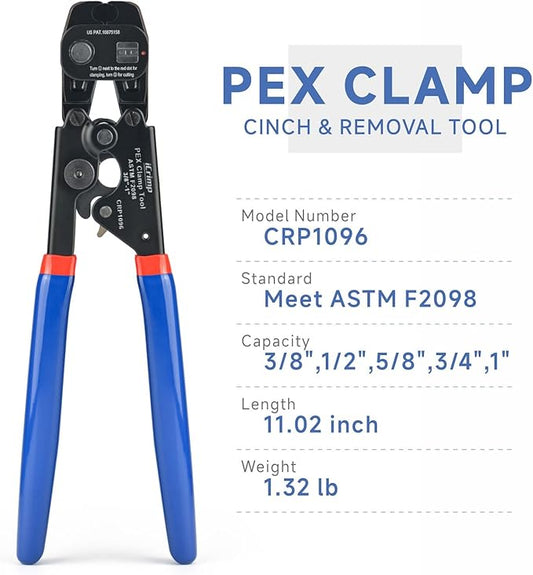 iCRIMP Ratchet PEX Cinch&Remove Tool for 3/8 to 1-inch Stainless Steel Clamps-work with ASTM F2098 and Non 2098 Single Ear Hose Clamps