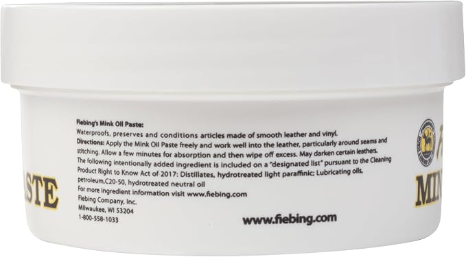 Fiebing's Mink Oil for Leather Boots (6 oz) - Leather Cleaner & Conditioner - Waterproof, Preserve, Soften All Smooth Leathercraft & Vinyl - Prevents Salt Stains - Use On Couch, Shoe, Purse & Belt