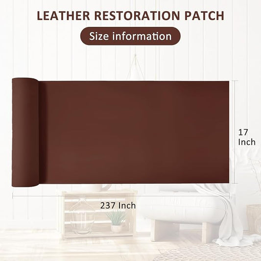 AOOTOOLINK Leather Repair Patch 17X237 Inch Self Adhesive Leather Repair, Large Leather Repair Tape for Couches, Furniture, Car Seats, Cabinets, Sofa, Handbags (Dark Brown, 17X237 Inch)