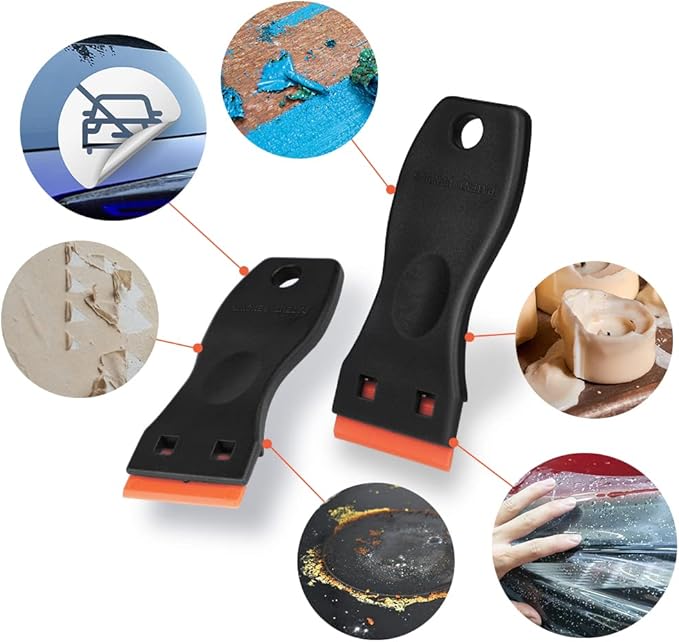 Ainiv Plastic Razor Blade Scrapers, Scraper Tool with 20PCS Blades, Multi-funtional Cleaning Razor Scraper for Removing Stickers, Labels, Caulk, Adhesive, Paint Removal-Black&Orange