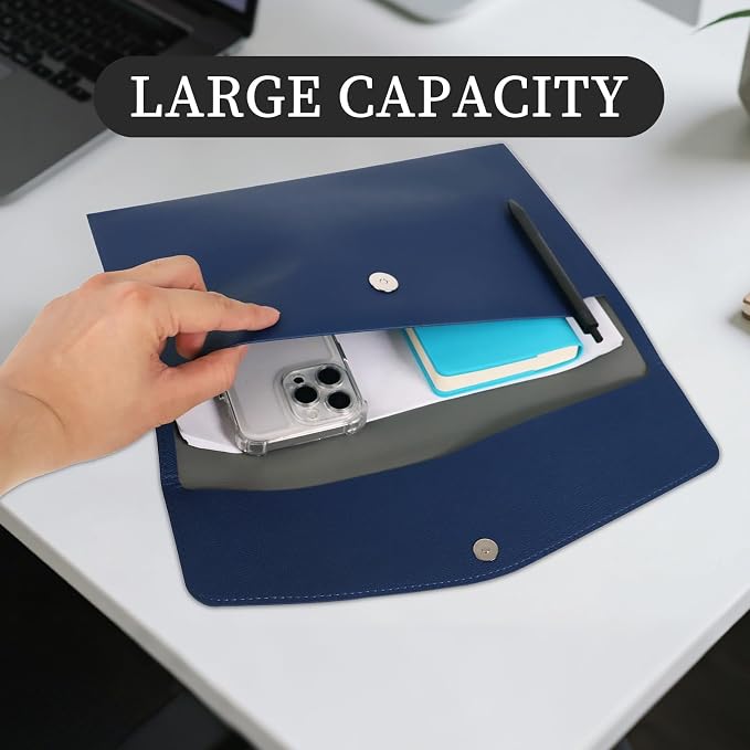MultiBey A4 Document Holder, PU Leather File Folder, File Organizer Filing Envelope Portfolio Case with Magnetic Snap Button for Home School Office Stationery Blue