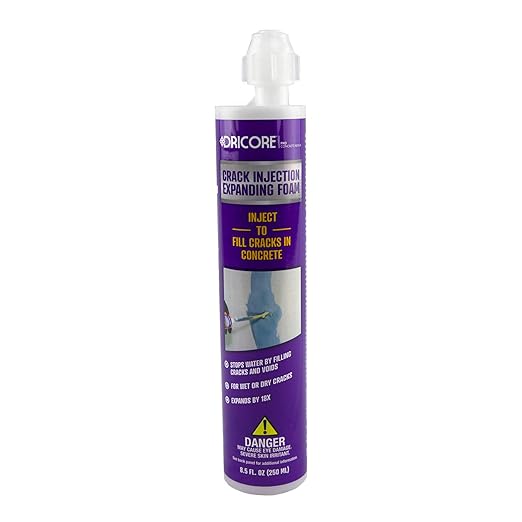 DRICORE PRO Concrete Repair Crack Injection Expanding Foam (Step Two) | Polyurethane for Sealing Indoor & Outdoor Cracking in Home, Wall, Basement | Moisture Tolerant, Flows into Small Pits