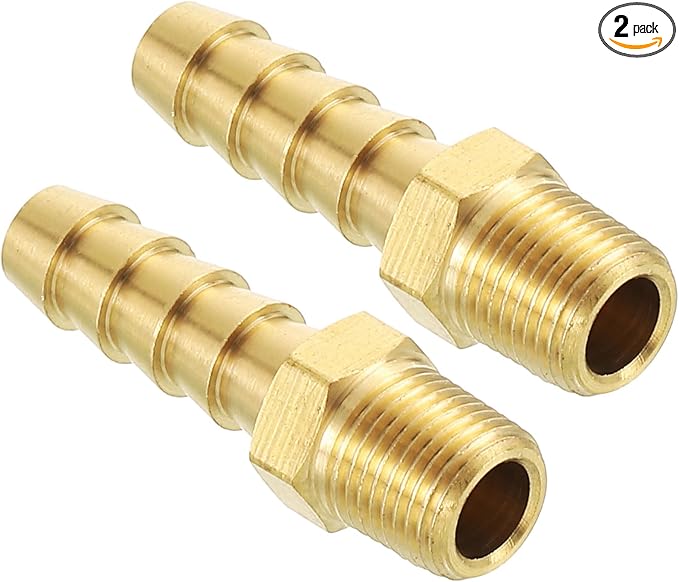 Pack of 2 Brass Hose Barb Fittings Adapter Connector 8mm Hose Barb to 1/8" NPT Male Fittings for Home Machines, Massage Bathtubs, and Irrigation Systems
